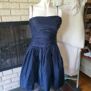 Adele Simpson Vintage Midnight Blue Silk Taffeta Ruched Dress 0/2 Petite